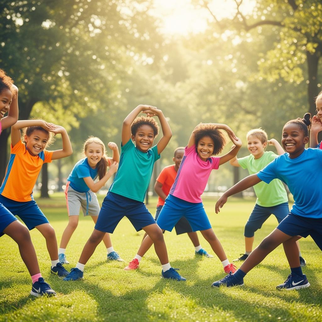 Diverse group of smiling young children outdoors in a sunny park